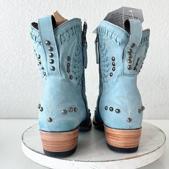 Lane COSSETTE Womens Cowboy Booties 8 Western Cowgirl Boots Blue Leather Short - Picture 3 of 13